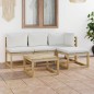 vidaXL Set de muebles de jardín 5 piezas bambú y cojines blanco crema vidaXL Set de muebles de jardín 5 piezas bambú y cojines blanco crema