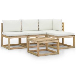 vidaXL Set de muebles de jardín 5 piezas bambú y cojines blanco crema