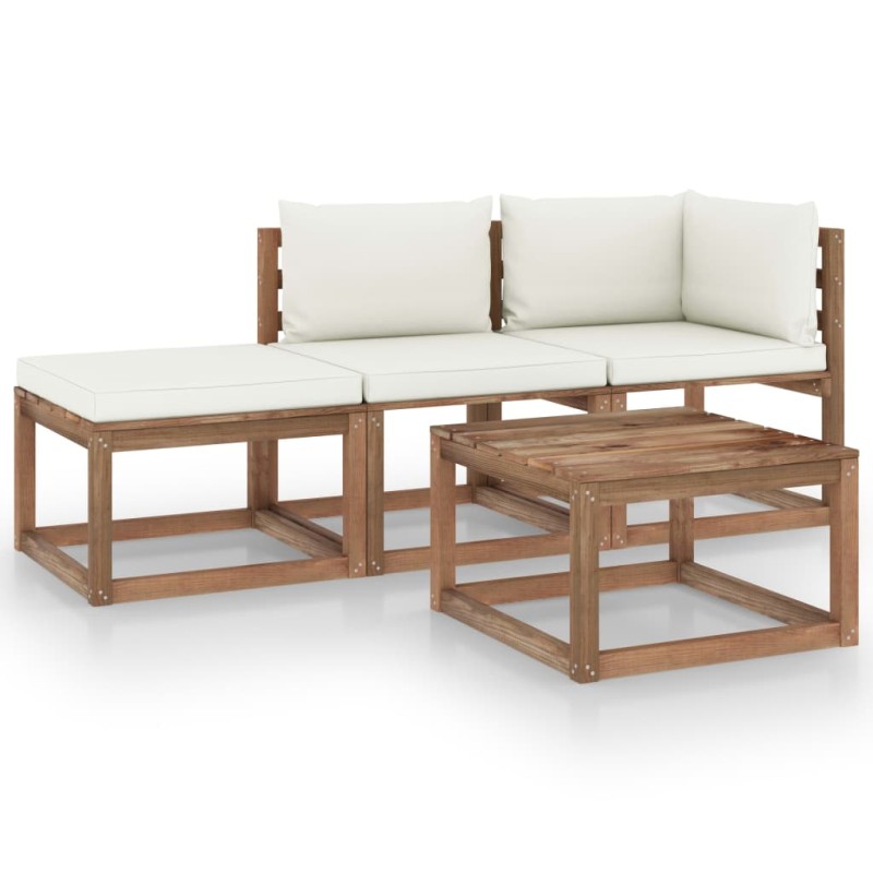 vidaXL Set de jardín palets 4 pzas con cojines madera pino impregnada