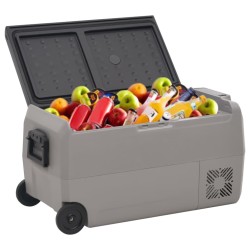 vidaXL Nevera con ruedas y adaptador PP y PE negro y gris 36 L