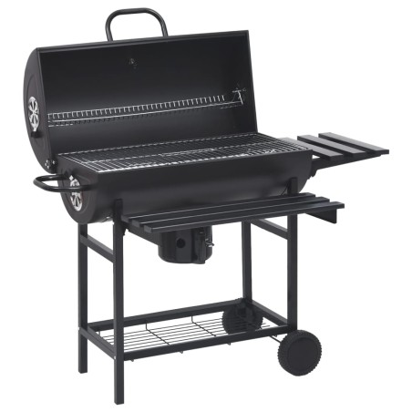 vidaXL Parrilla de barril ruedas y estantes acero negro 115x85x95 cm