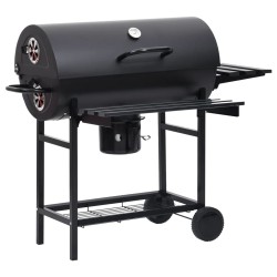 vidaXL Parrilla de barril ruedas y estantes acero negro 115x85x95 cm