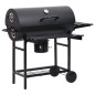 vidaXL Parrilla de barril ruedas y estantes acero negro 115x85x95 cm vidaXL Parrilla de barril ruedas y estantes acero negro 115x85x95 cm