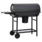vidaXL Parrilla de barril ruedas y estantes acero negro 115x85x95 cm vidaXL Parrilla de barril ruedas y estantes acero negro 115x85x95 cm