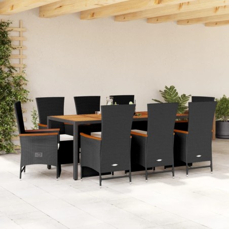 vidaXL Set de comedor de jardín 9 pzas y cojines ratán sintético negro