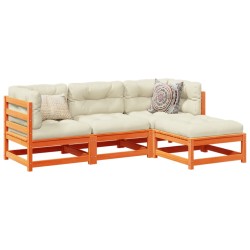vidaXL Set de sofás jardín 4 pzas con cojines madera pino marrón cera