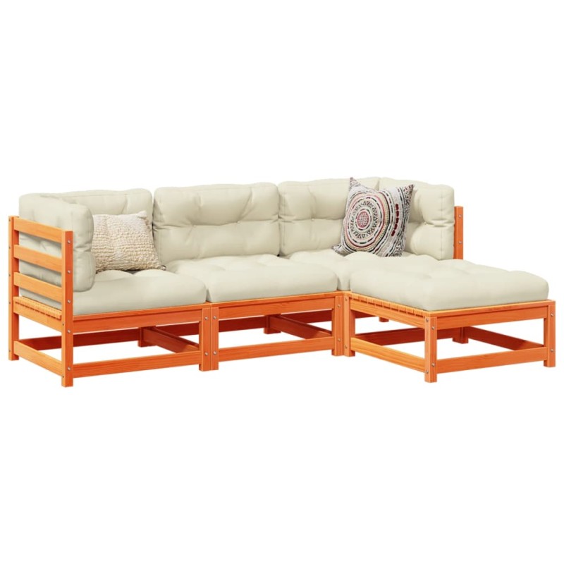 vidaXL Set de sofás jardín 4 pzas con cojines madera pino marrón cera vidaXL Set de sofás jardín 4 pzas con cojines madera pino marrón cera