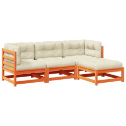 vidaXL Set de sofás jardín 4 pzas con cojines madera pino marrón cera