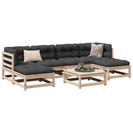 vidaXL Set de sofás jardín 7 pzas con cojines madera maciza pino