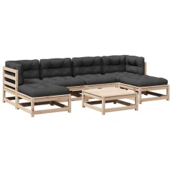 vidaXL Set de sofás jardín 7 pzas con cojines madera maciza pino