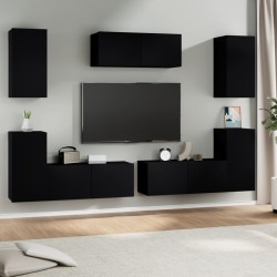 vidaXL Set de muebles para TV 7 piezas madera contrachapada negro
