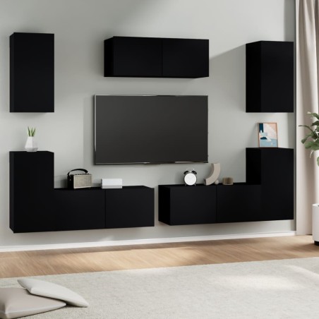 vidaXL Set de muebles para TV 7 piezas madera contrachapada negro