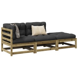 vidaXL Set de sofás jardín 3 pzas con cojines madera pino impregnada