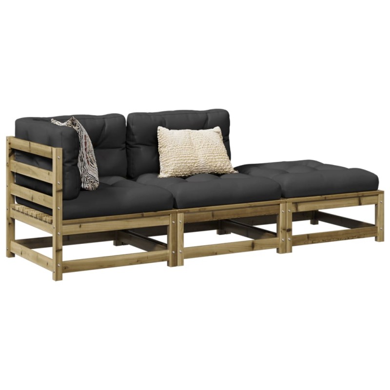 vidaXL Set de sofás jardín 3 pzas con cojines madera pino impregnada vidaXL Set de sofás jardín 3 pzas con cojines madera pino impregnada