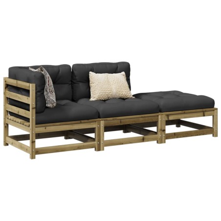 vidaXL Set de sofás jardín 3 pzas con cojines madera pino impregnada