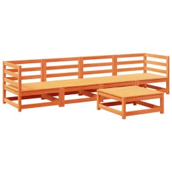 vidaXL Juego de sofás de jardín 5 pzas madera maciza pino marrón cera