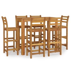 vidaXL Mesa y taburetes altos de jardín 7 pzas madera maciza acacia