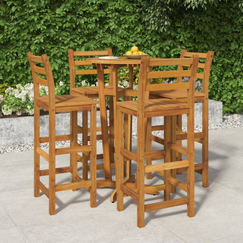 vidaXL Mesa y taburetes altos de jardín 5 pzas madera maciza acacia vidaXL Mesa y taburetes altos de jardín 5 pzas madera maciza acacia