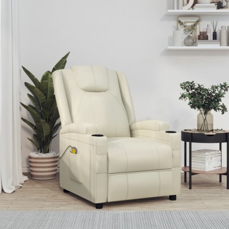vidaXL Sillón de masaje de cuero sintético blanco crema