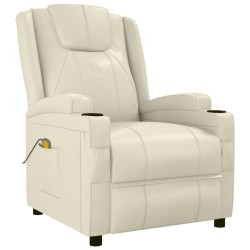 vidaXL Sillón de masaje de cuero sintético blanco crema