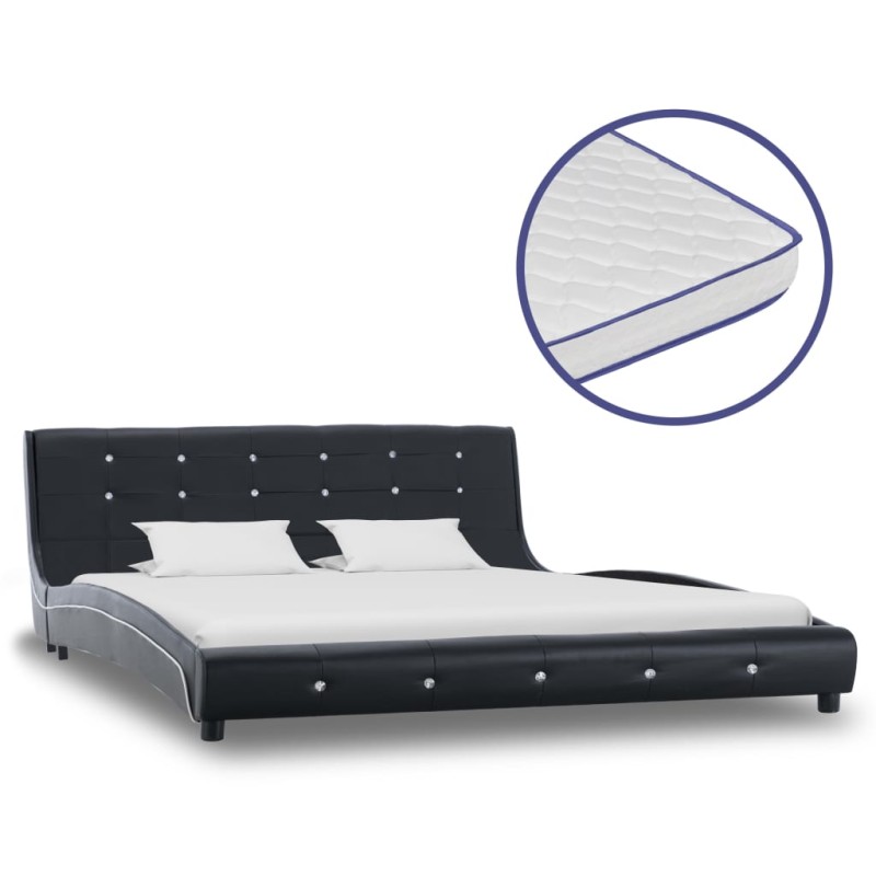 vidaXL Cama con colchón viscoelástico cuero sintético negro 160x200cm vidaXL Cama con colchón viscoelástico cuero sintético negro 160x200cm