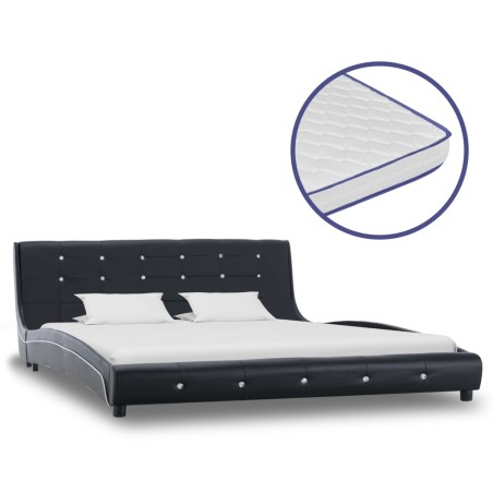 vidaXL Cama con colchón viscoelástico cuero sintético negro 160x200cm 