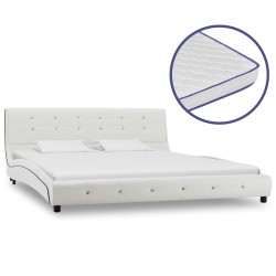 vidaXL Cama y colchón viscoelástico cuero sintético blanco 160x200 cm 