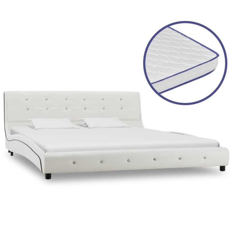 vidaXL Cama y colchón viscoelástico cuero sintético blanco 160x200 cm vidaXL Cama y colchón viscoelástico cuero sintético blanco 160x200 cm