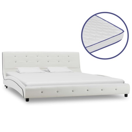 vidaXL Cama y colchón viscoelástico cuero sintético blanco 160x200 cm 