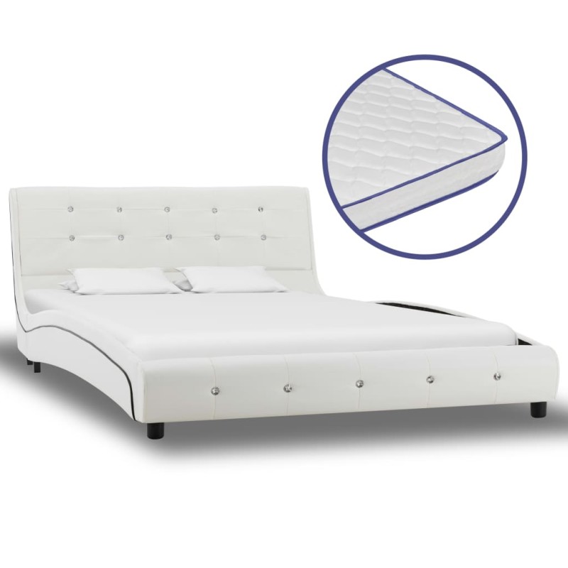 vidaXL Cama y colchón viscoelástico cuero sintético blanco 120x200 cm vidaXL Cama y colchón viscoelástico cuero sintético blanco 120x200 cm