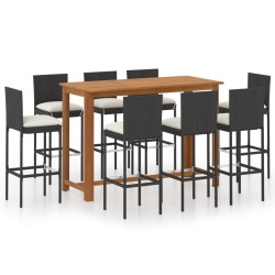 vidaXL Conjunto de bar para jardín 9 piezas con cojines negro