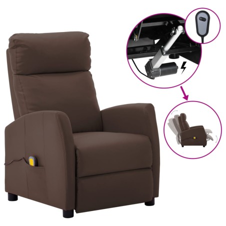 vidaXL Sillón de masaje eléctrico cuero sintético marrón