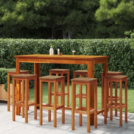 vidaXL Juego muebles de bar de jardín 9 piezas madera maciza de acacia