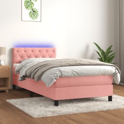 vidaXL Cama box spring colchón y LED terciopelo rosa 80x200 cm