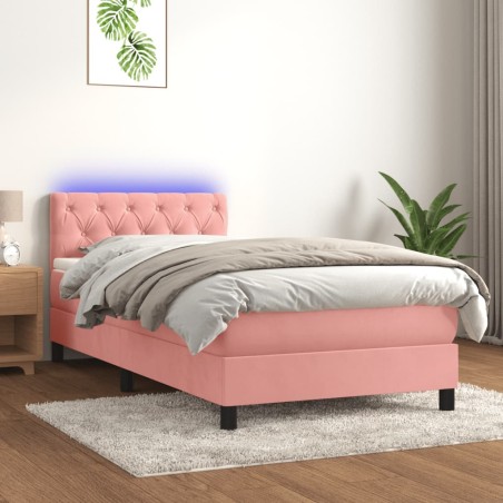 vidaXL Cama box spring colchón y LED terciopelo rosa 80x200 cm