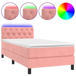 vidaXL Cama box spring colchón y LED terciopelo rosa 80x200 cm