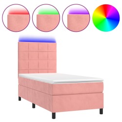 vidaXL Cama box spring colchón y LED terciopelo rosa 80x200 cm