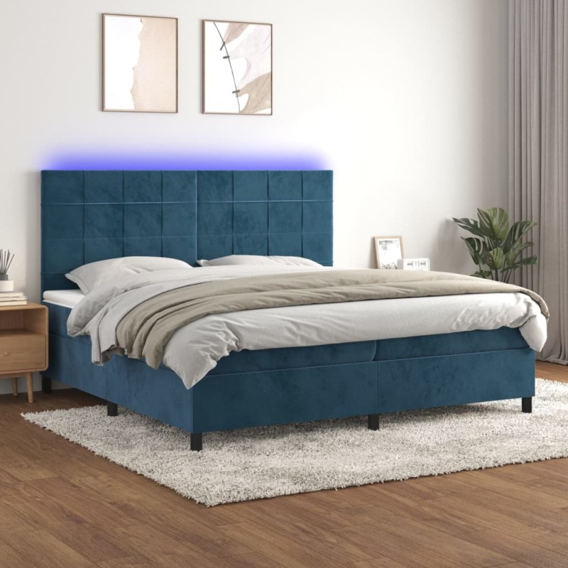 vidaXL Cama box spring colchón y LED terciopelo azul oscuro 200x200 cm vidaXL Cama box spring colchón y LED terciopelo azul oscuro 200x200 cm
