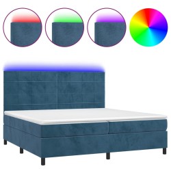 vidaXL Cama box spring colchón y LED terciopelo azul oscuro 200x200 cm