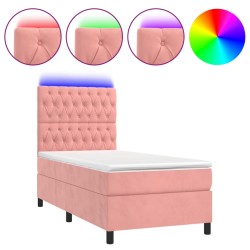 vidaXL Cama box spring colchón y LED terciopelo rosa 80x200 cm