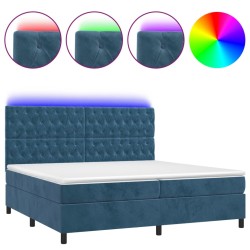 vidaXL Cama box spring colchón y LED terciopelo azul oscuro 200x200 cm