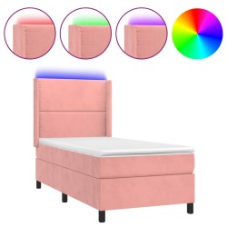 vidaXL Cama box spring colchón y LED terciopelo rosa 80x200 cm