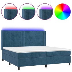 vidaXL Cama box spring colchón y LED terciopelo azul oscuro 200x200 cm