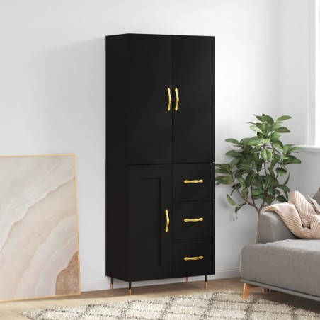 vidaXL Aparador alto madera contrachapada negro 69,5x34x180 cm