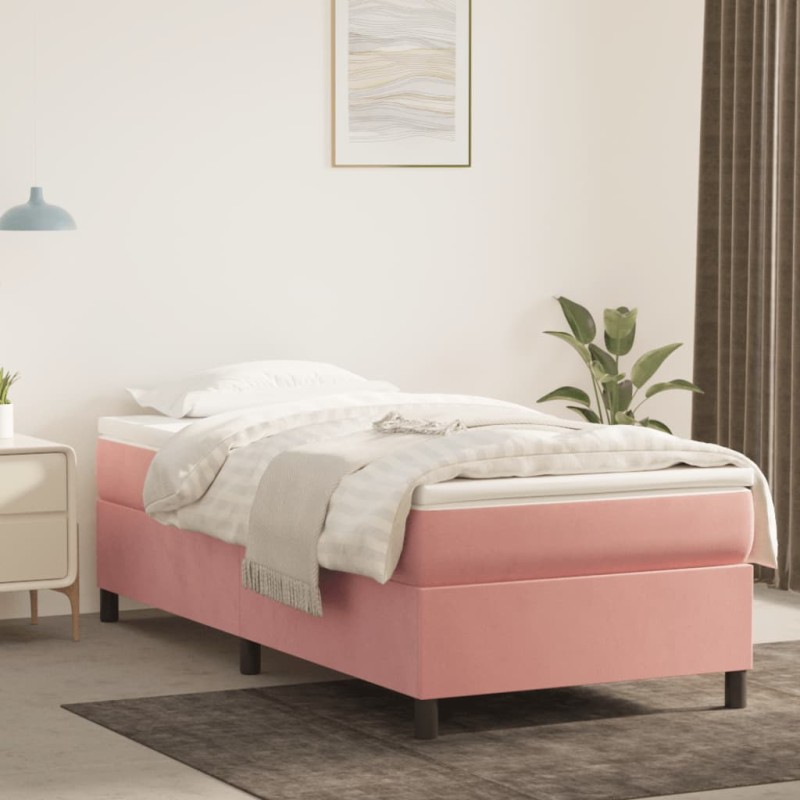 vidaXL Cama box spring con colchón terciopelo rosa 80x200 cm vidaXL Cama box spring con colchón terciopelo rosa 80x200 cm