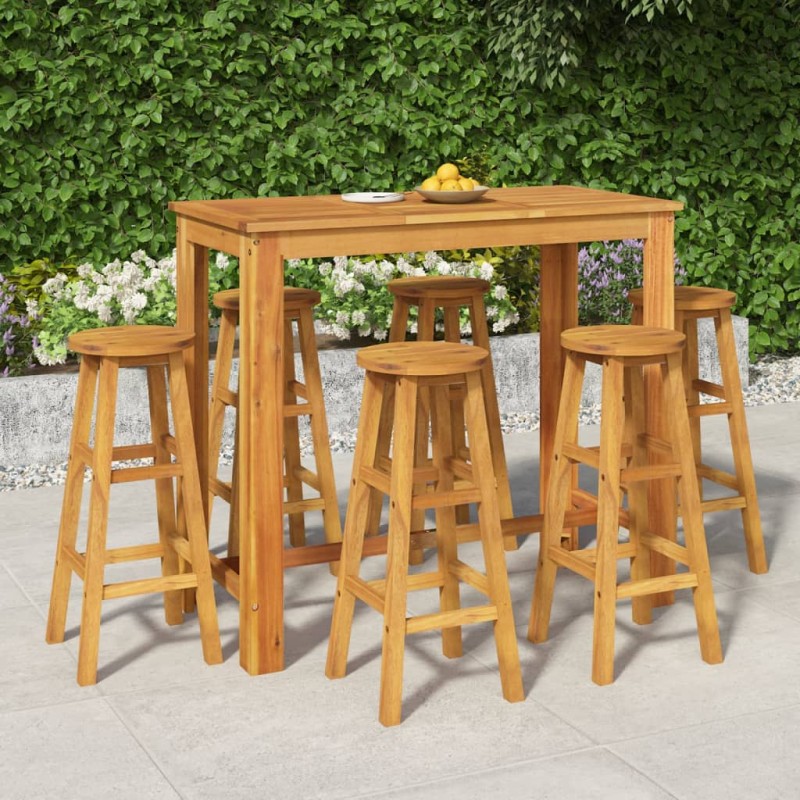 vidaXL Mesa y taburetes altos de jardín 7 pzas madera maciza acacia vidaXL Mesa y taburetes altos de jardín 7 pzas madera maciza acacia