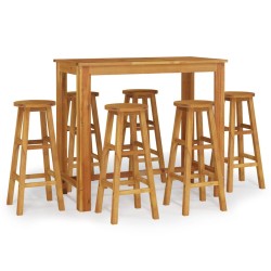 vidaXL Mesa y taburetes altos de jardín 7 pzas madera maciza acacia