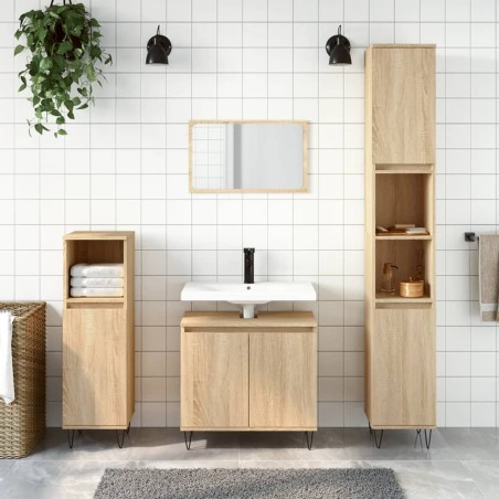 vidaXL Set de muebles de baño 3 pzas madera contrachapada roble sonoma