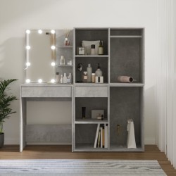 vidaXL Tocador con LED y 2 armarios madera contrachapada gris hormigón