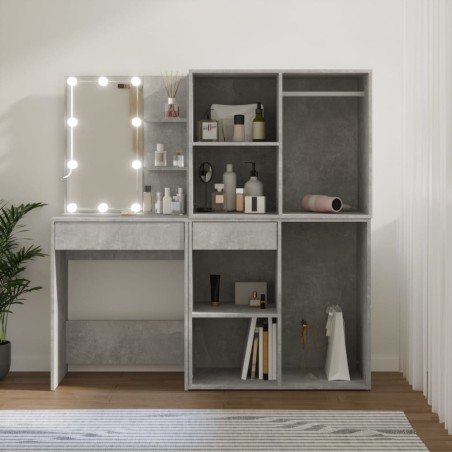 vidaXL Tocador con LED y 2 armarios madera contrachapada gris hormigón